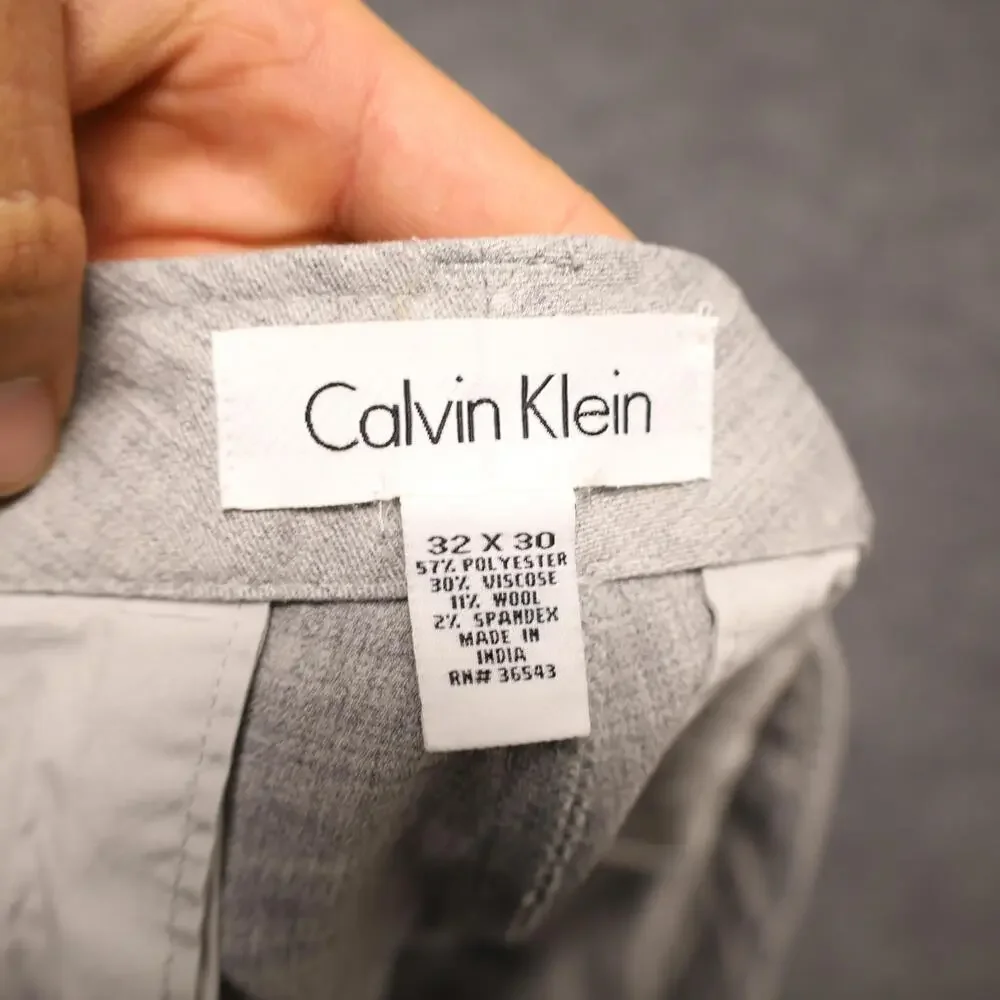 Calvin Klein Dress Pants Mens 32x30 Gray Wool Blend Stretch Flat Front Office